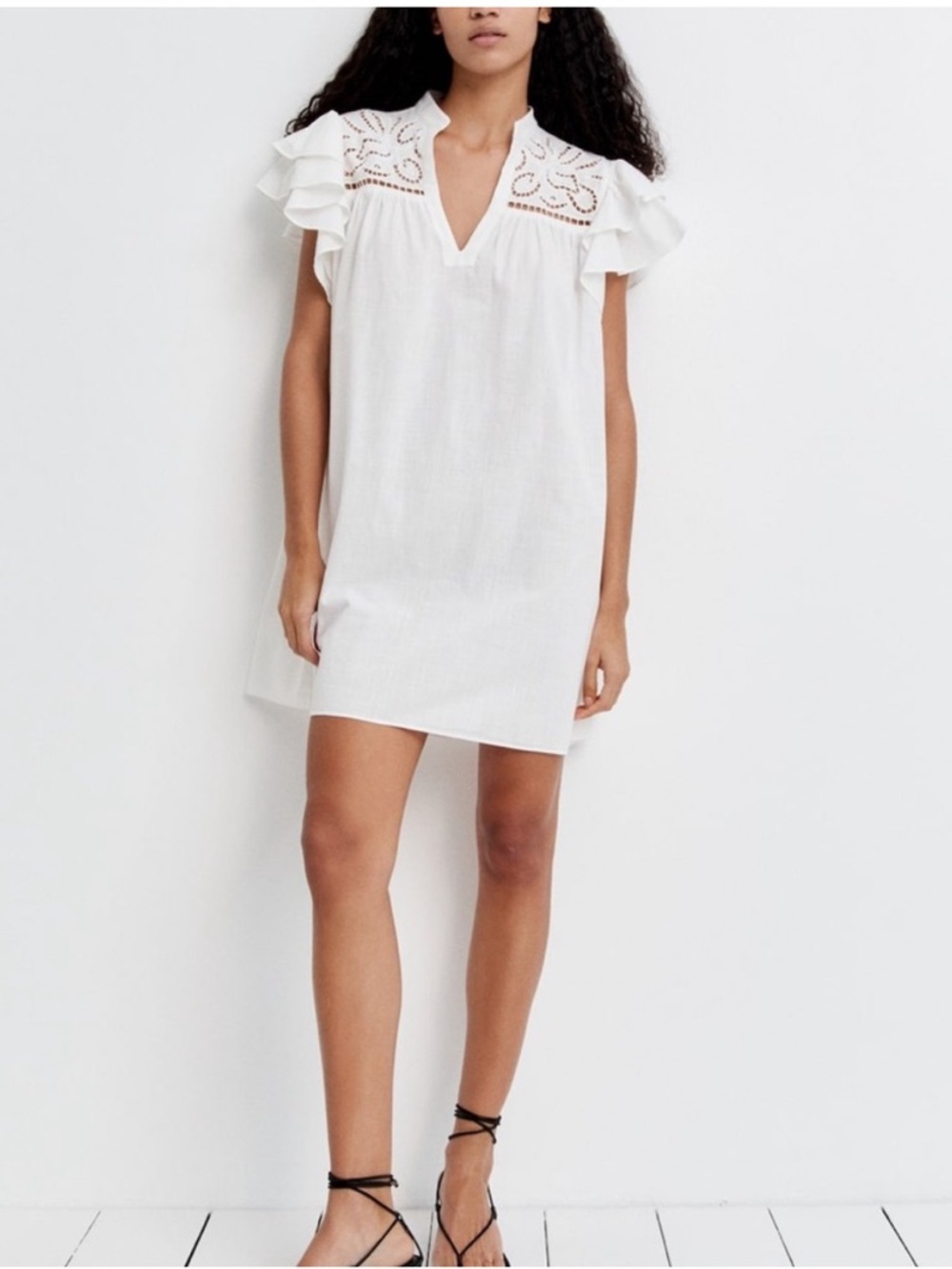 H&M Bundle of Black & White Eyelet Ruffle Sleeve Mini Dresses - Picture 2 of 16